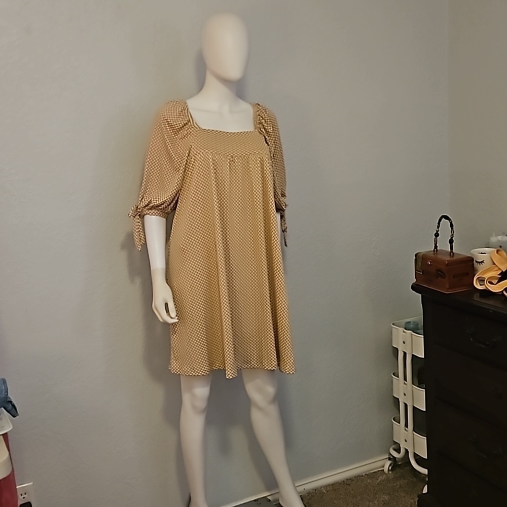 HAYDEN Gingham Check Square Neck Babydoll Swing Dress - Picture 2 of 8